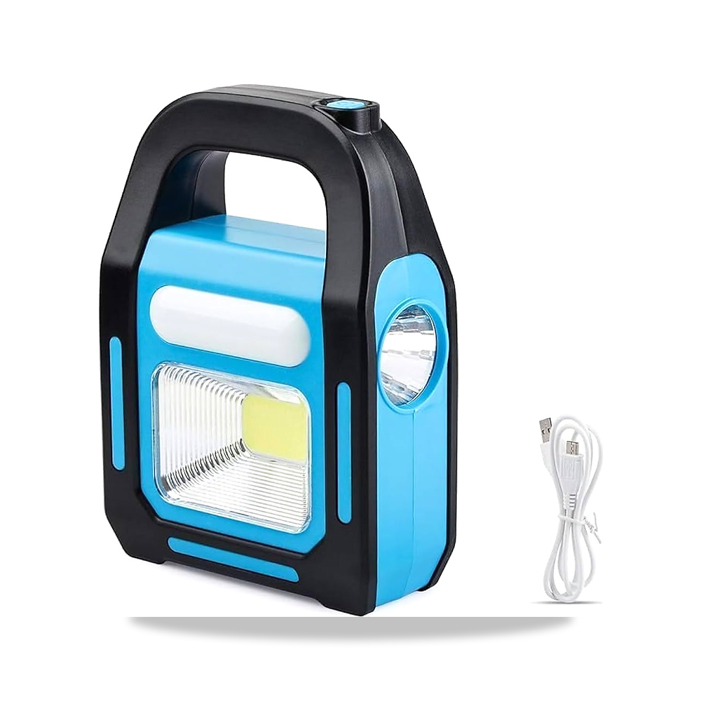 صورة منتج مصباح LED محمول قابل للشحن، كشاف طوارئ أزرق وأسود مع USB، إضاءة COB عالية السطوع، تصميم للحمل - كود الصنف reemco-2027-1842026 - ماركة يباع من خلال reemco - توريد وتصوير حصري لشركة ريمكو القابضة السعودية