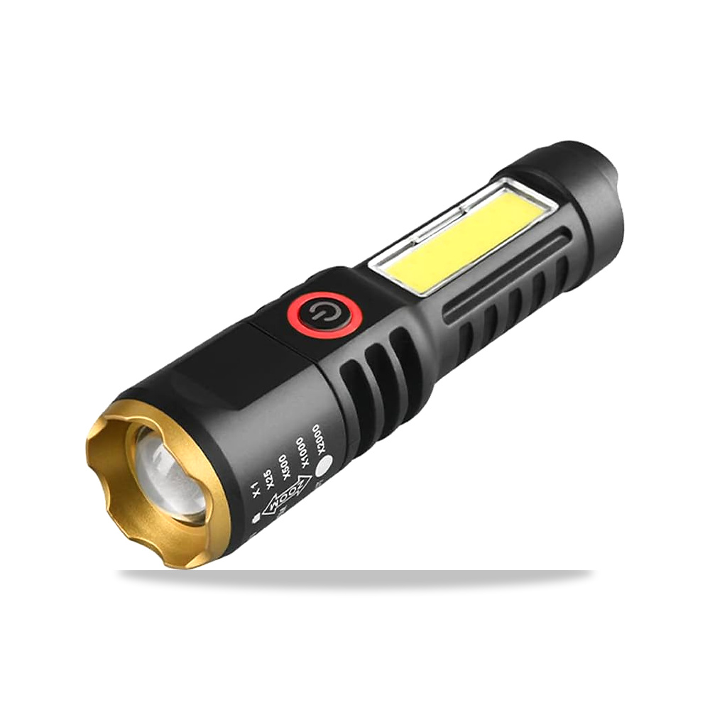 صورة منتج مصباح قابل لاعادة الشحن بمنفذ USB، يدوي بمصدر ضوء مزدوج محمول عالي السطوع للاماكن الخارجية وتركيز تلسكوبي – اللون فضي، ذهبي (اختياري) - كود الصنف reemco-2027-1844150 - ماركة يباع من خلال reemco - توريد وتصوير حصري لشركة ريمكو القابضة السعودية