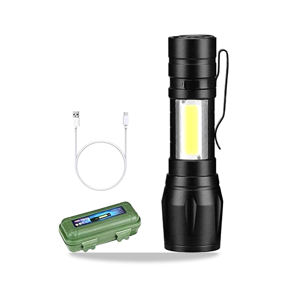 صورة منتج ديسيديا مصباح يدوي LED مع سي او بي صغير محمول مقاوم للماء وقابل لاعادة الشحن بمنفذ USB و3 اوضاع اضاءة – اسود - كود الصنف reemco-2027-1844178 - ماركة يباع من خلال reemco - توريد وتصوير حصري لشركة ريمكو القابضة السعودية