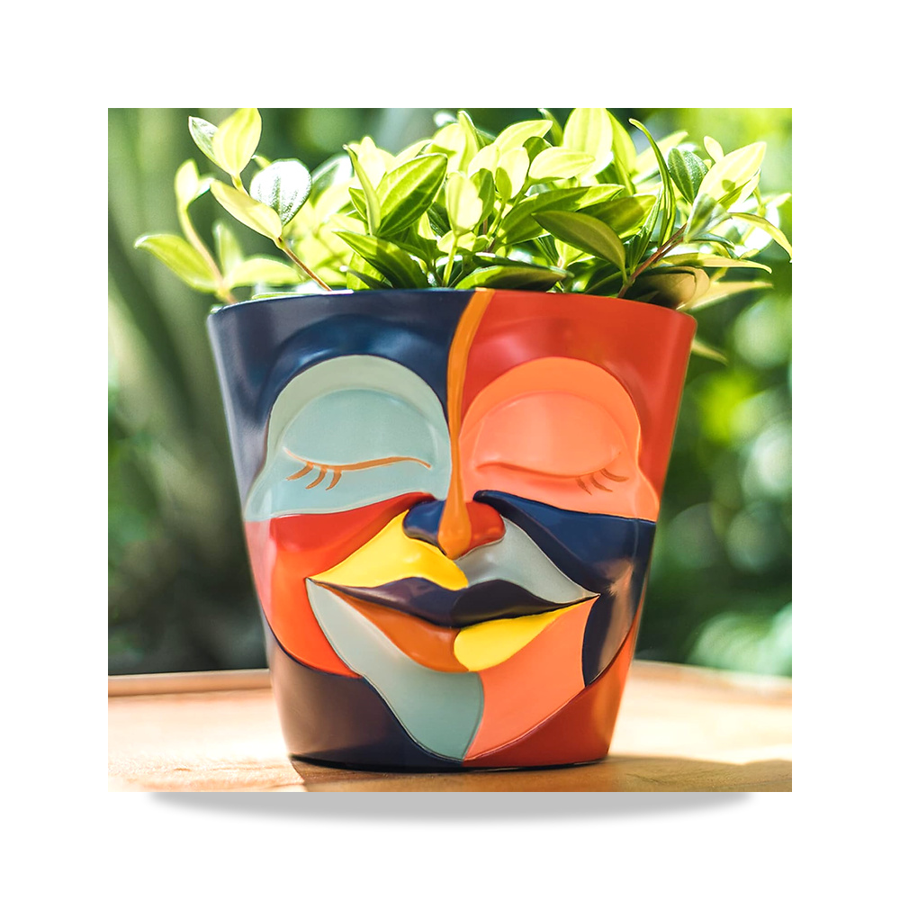 صورة منتج وعاء نباتات على شكل رأس بألوان قوس قزح بتصميم تجريدي مع تصريف، أصيص زهور للنباتات الداخلية، مزهرية مكتبية - كود الصنف reemco-2027-1860194 - ماركة يباع من خلال reemco - توريد وتصوير حصري لشركة ريمكو القابضة السعودية