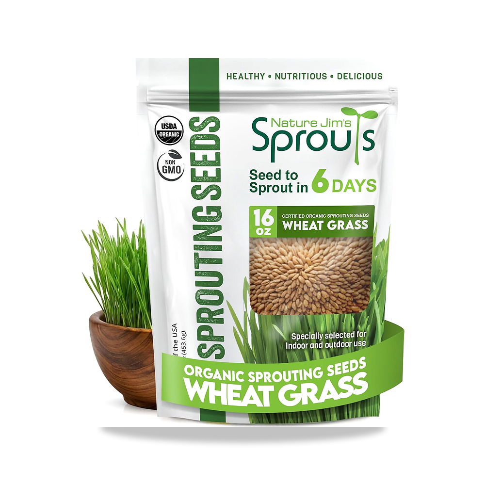 صورة منتج بذور عشب القمح العضوي من نيتشر جيمز سبراوتس – غير معدلة وراثيًا – 16 اونصة Nature Jims Sprouts - كود الصنف reemco-2027-1860802 - ماركة يباع من خلال reemco - توريد وتصوير حصري لشركة ريمكو القابضة السعودية