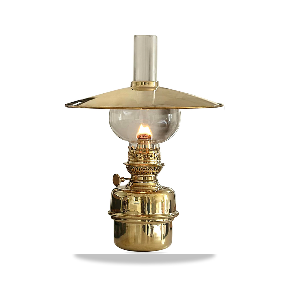 مصباح بترولي - هاي سي 14.5 انش مع ظل كابتن وجسم نحاسي ومصباح زجاجي، فانوس مزخرف مع فتيل قابل للتعديل، مصابيح