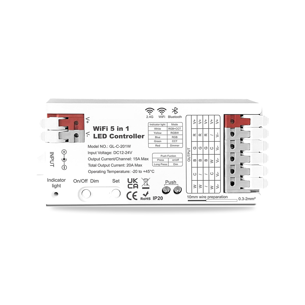 صورة منتج كاستويف وحدة تحكم شريط LED 5 في 1، ذكي واي فاي بلوتوث، RGBCCT RGBW CCT WWCW خافت تيار مستمر 12-24 فولت - كود الصنف reemco-2027-1864337 - ماركة يباع من خلال reemco - توريد وتصوير حصري لشركة ريمكو القابضة السعودية