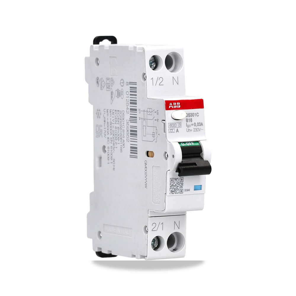صورة منتج ABB DS301C B16 A30 RCBO – مفتاح FI/LS 16 امبير، 30 مللي 6 kA، خصائص B، نوع A، 1P+N، وحدة نغمة، مركب لقضيب - كود الصنف reemco-2027-1864612 - ماركة يباع من خلال reemco - توريد وتصوير حصري لشركة ريمكو القابضة السعودية