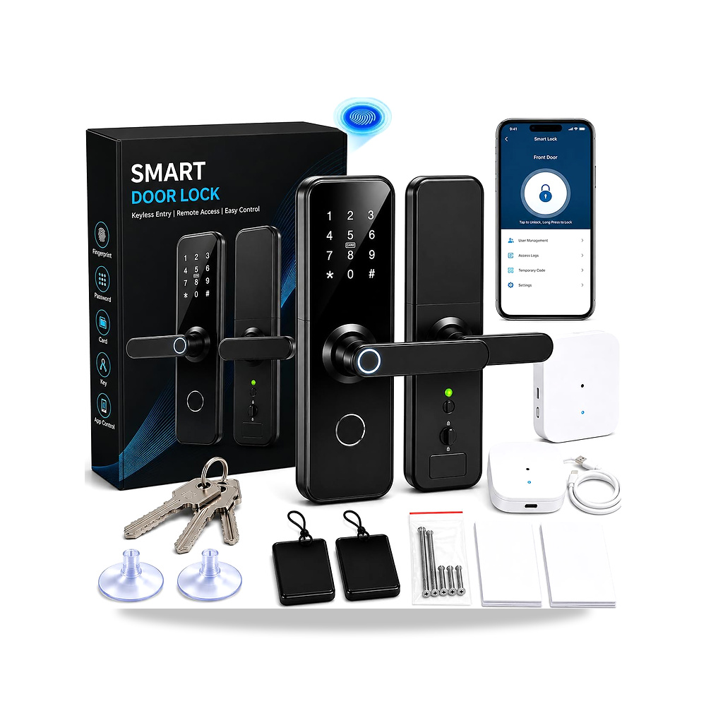 صورة منتج حزمة قفل ذكي من تي لوك – قفل بوابة ابيض وقفل باب ذكي اسود، تحكم بتطبيق واي فاي وبلوتوث وبصمة اصبع ورمز مرور - كود الصنف reemco-2027-1874145 - ماركة يباع من خلال reemco - توريد وتصوير حصري لشركة ريمكو القابضة السعودية