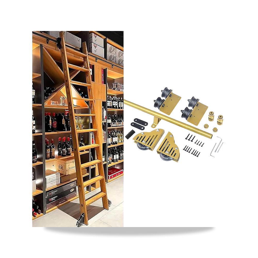 صورة منتج مجموعة ادوات السلم المنزلق للمكتبة، نظام مسار سلم دوار انبوب دائري، مسارات كاملة لخزانة الكتب - كود الصنف reemco-2027-1881327 - ماركة يباع من خلال reemco - توريد وتصوير حصري لشركة ريمكو القابضة السعودية