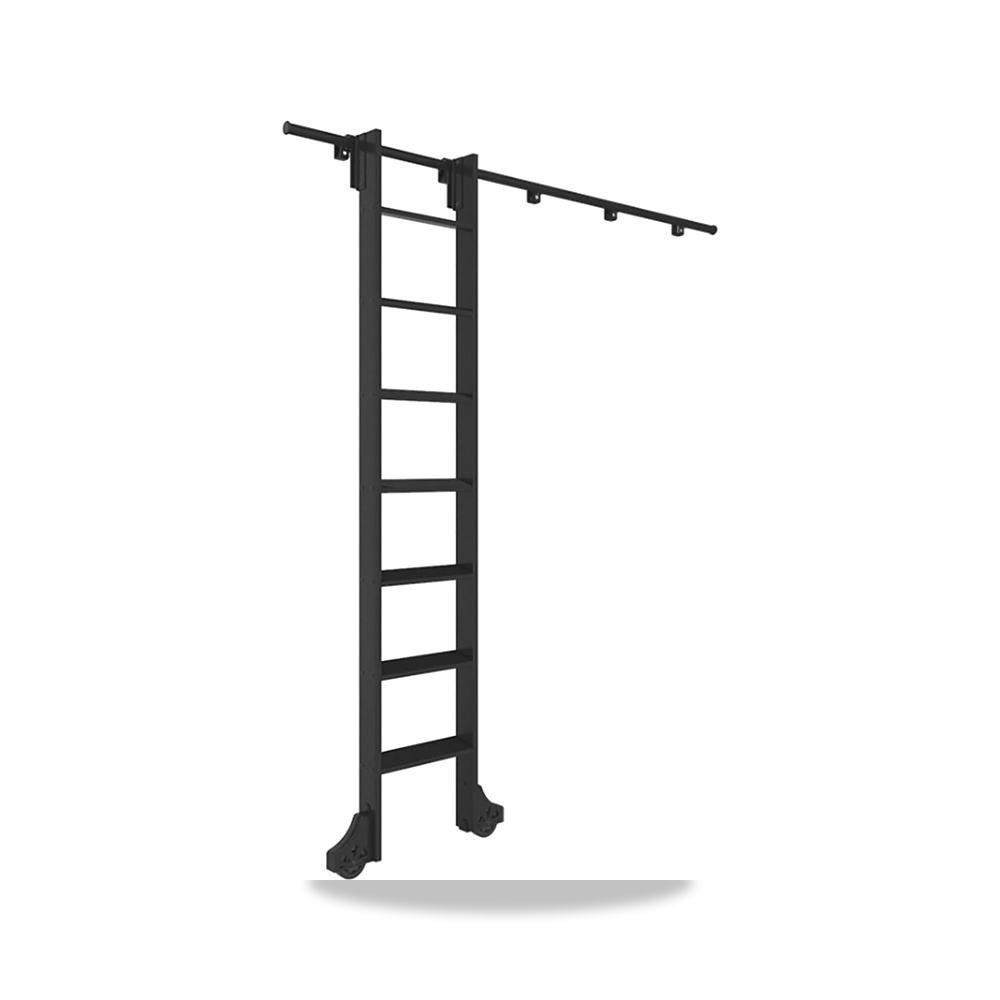 صورة منتج مجموعة ادوات سلم المكتبة بطول 5 قدم – 20 قدم، نظام مسار دوار من الستيل الاسود مع عجلات دوارة ارضية وسلم - كود الصنف reemco-2027-1883743 - ماركة يباع من خلال reemco - توريد وتصوير حصري لشركة ريمكو القابضة السعودية