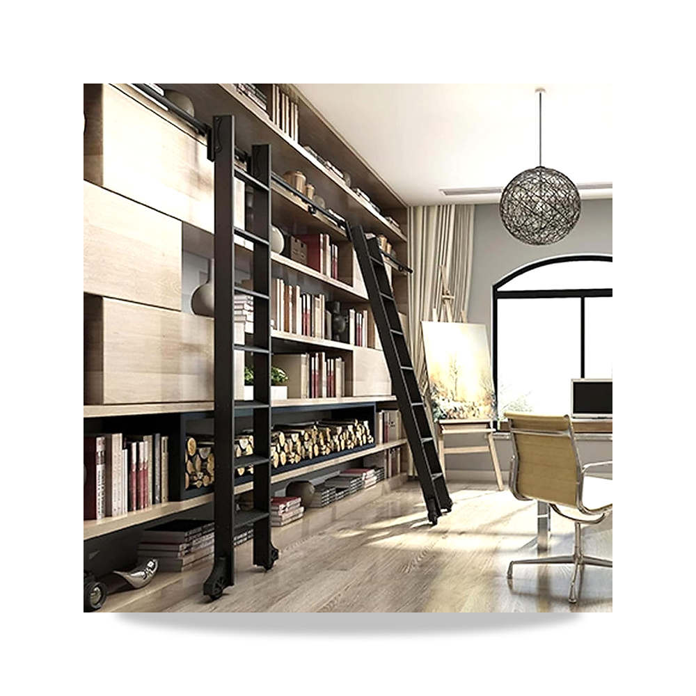صورة منتج مجموعة ادوات سلم المكتبة المنزلقة – مسارات كاملة بطول 4 متر مع بكرة خطاف علوي وعجلات ارضية مع فرامل مثالية - كود الصنف reemco-2027-1884263 - ماركة يباع من خلال reemco - توريد وتصوير حصري لشركة ريمكو القابضة السعودية