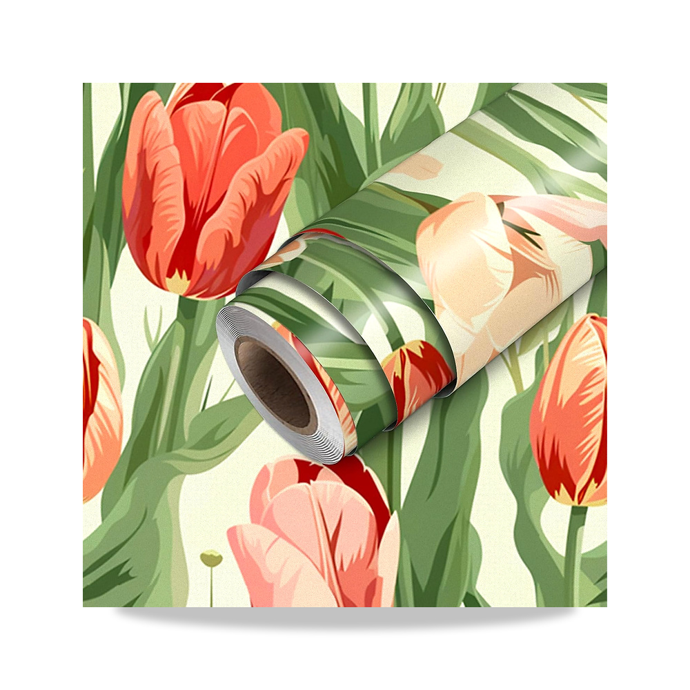 صورة منتج هوم تيوت ورق حائط بتصميم زهور التيوليب الاحمر قابل للتقشير واللصق بابعاد 17.7 × 118.1 انش، ورق لاصق ذاتي - كود الصنف reemco-2027-1927873 - ماركة يباع من خلال reemco - توريد وتصوير حصري لشركة ريمكو القابضة السعودية