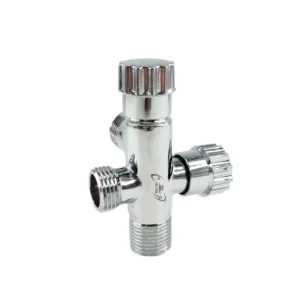 صمام تحويل دش ثلاثي المخارج من النحاس مطلي بالكروم، مقاس 1/2 بوصة — سيلفر