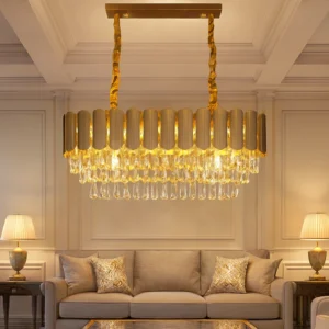 اقتراح 1: نجف كريستالي مودرن ذهبي بمقاس 300×800 مم مع قاعدة لـ10 مصابيح E14