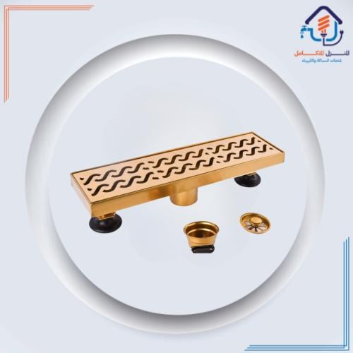 مصفاة أرضية مستطيلة مع حاجز مانع للروائح والحشرات — 10×30 سم، ذهبي