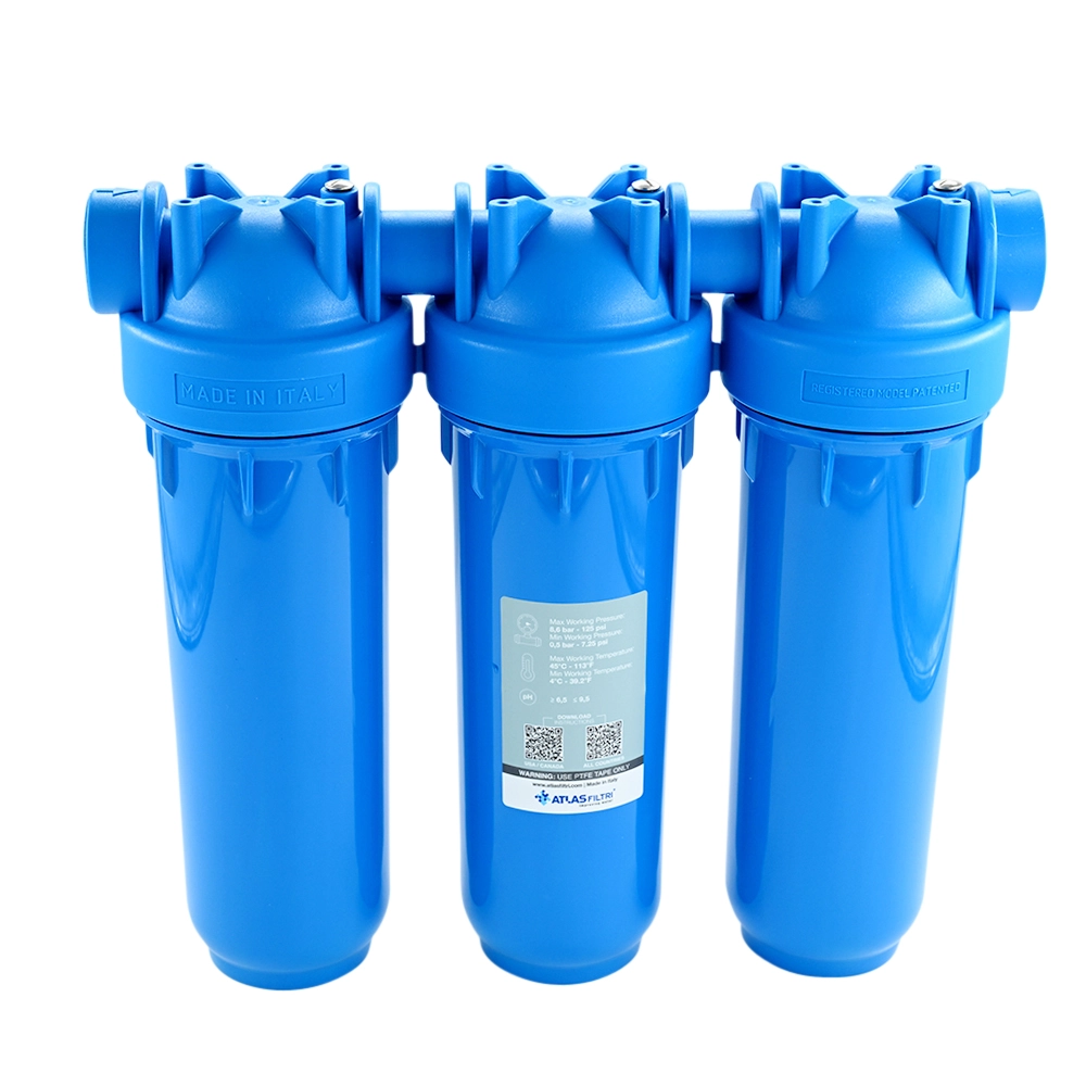 فلتر مياه ثلاثي المراحل 10 بوصة من أطلس فلتر — موديل DP 10 TRIO — صنع في إيطاليا