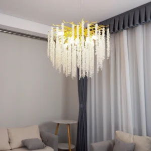 نجف مودرن ذهبي بشفافية أنيقة — 10 لمبات E14، قطر 60 سم