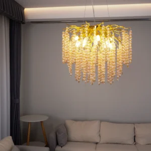 نجف مودرن ذهبي بزجاج شفاف وعسلي، 10 لمبات E14، مقاس 60 سم