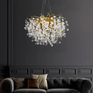 نجف مودرن ذهبي مع قطع شفافة — 10 لمبات E14، قطر 60 سم