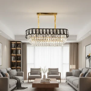 نجفة معلقة مودرن أسود وذهبي، 10 لمبات E14، 800×300 مم