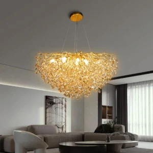 نجف مودرن ذهبي وعسلي شفاف بقطر 100 سم مع 15 لمبة E14