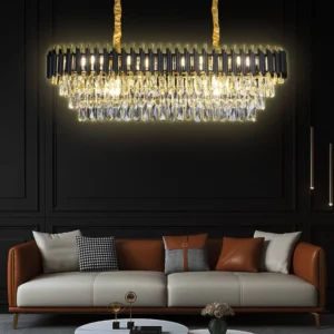 نجف مودرن مستطيل أسود وذهبي بمقاس 100×35 سم ومصابيح E14