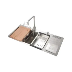 حوض مطبخ ستانلس ستيل نانو فضي لامع 100×45 سم بسمك 3 مم — مقاوم للخدوش ومناسب للاستخدام المكثف | SINDBAD