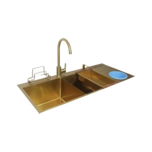 مغسلة مطبخ ستانلس ستيل نانو ذهبي 100×45 سم (سماكة 3 مم) — مقاومة للخدوش ومناسبة للاستخدام المكثف | SINDBAD بمظهر فاخر