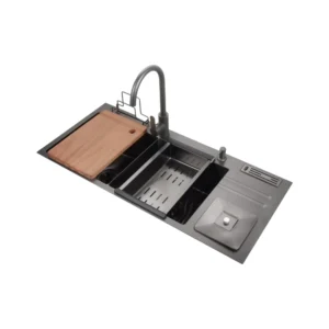 مجلى مطبخ ستانلس ستيل نانو أسود 100×45 سم — سماكة 3 مم، مقاوم للخدوش ومخصص للاستخدام المكثف | SINDBAD تصميم متين وعصري