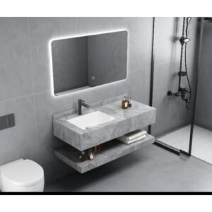 مغسلة حمام معلّقة من رخام صناعي بتصميم حجري — 100 سم