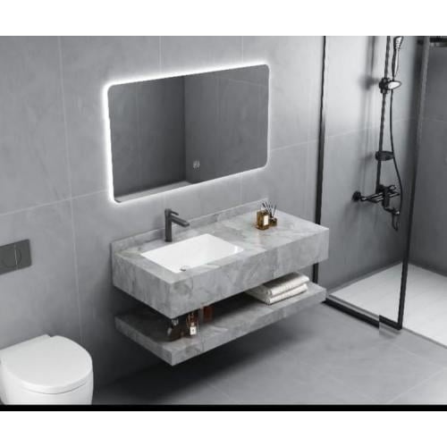 مغسلة حمام معلّقة من رخام صناعي بتصميم حجري — 100 سم