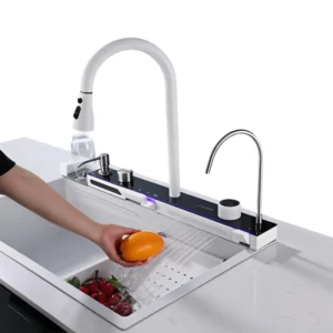 حوض مطبخ ستانلس ستيل نانو أبيض 100×46 سم — تصميم شلالين عصري فاخر للاستخدام اليومي والديكور | SINDBAD بسطح أنيق مقاوم للخدوش