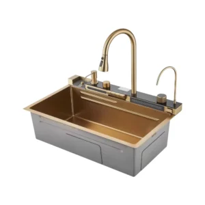 حوض مطبخ إستانلس ستيل نانو روزي براون (بني وردي) 100×46 سم — تصميم فخم بحوضين، سطح مقاوم للخدوش — SINDBAD