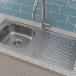 حوض مطبخ ستانلس ستيل مع صفاية — التقنية الوطنية — 100×50 سم