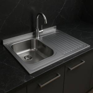 حوض مطبخ ستانلس ستيل (حوض واحد مع صينية تصريف) — التقنية الوطنية — 100×60 سم — حوض يمين