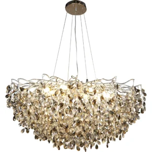 ثريا مودرن بقطر 100 سم باللون الفضي والرمادي مع عناصر شفافة، حوامل مصابيح E14×15