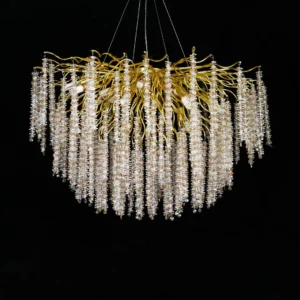 نجف مودرن موديل 1000 ذهبي مع أجزاء شفافة ولون عسلي، 15 لمبة E14