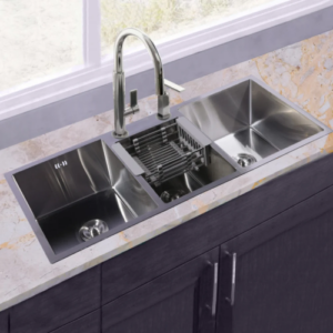 حوض مطبخ من الستانلس ستيل بثلاثة أحواض وفتحة خلاط — مقاس 115×50 سم