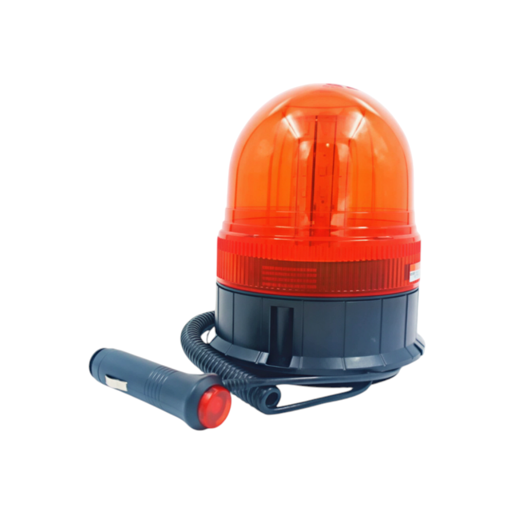 وحدة إنذار ضوئي سقفية دائرية 12/24V — ضوء برتقالي دوار للتنبيه المروري والميداني مع سلك تشغيل مدمج