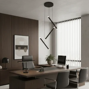 Modern black chandelier - 12W triple yellow light