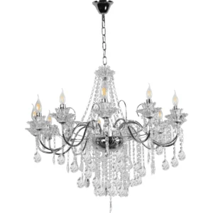 نجف مودرن فضي بتصميم شمعدان وأغطية زجاجية شفافة — 12×E14