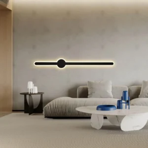 أبليك جداري مودرن أسود بطول 120 سم مع إضاءة صفراء