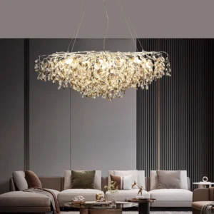 نجف مودرن قطر 120 سم فضي ورمادي بعناصر شفافة ومزود بـ13 لمبة E14