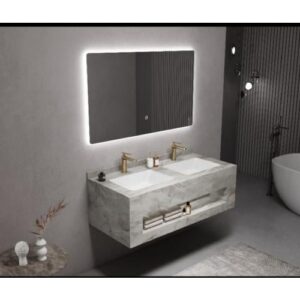 مغسلة مزدوجة بتصميم حجري وسطح من الرخام الصناعي - 120-150 سم