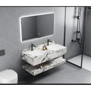 مغسلة مزدوجة من رخام صناعي بتصميم حجري — 120–150 سم