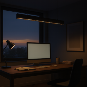 كشاف مسطرة بعدسات 120 سم أسود، ضوء شمسي كريمي 50 واط — تصميم عصري للمكاتب والمطابخ (توفل)