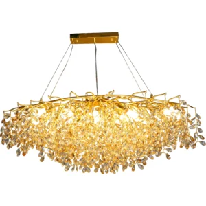 نجف مودرن قطر 120 سم — ذهبي وعسلي مع أجزاء شفافة، لمبات E14 × 15