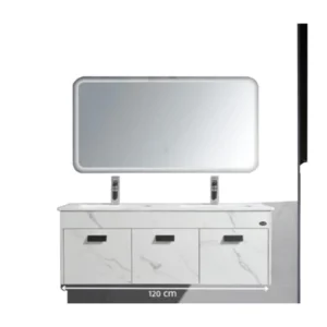 مغسلة حمام فيراجو من بلايوود بعرض 120 سم مع حوضين ومرايا بإضاءة LED — أبيض