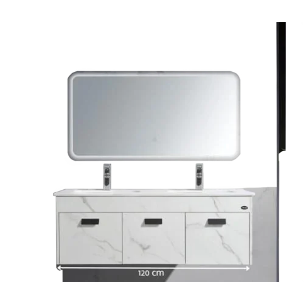 مغسلة حمام فيراجو من بلايوود بعرض 120 سم مع حوضين ومرايا بإضاءة LED — أبيض