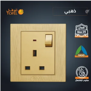 فيش ثلاثي بمفتاح 13 أمبير — لون ذهبي هادئ (توفل)