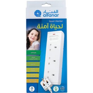 وصلة تمديد كهرباء الفنار 13 أمبير — 3 أمتار، 3 مخارج (بدون USB)