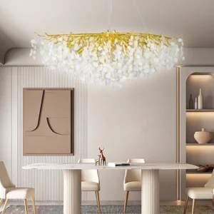 نجف مودرن ذهبي بأجزاء شفافة وبيضاء، 13 لمبة E14، طول 120 سم