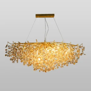 ثريا مودرن ذهبي شفاف بلون عسلي — تصميم فاخر وعصري، 13 لمبة (E14)، طول 120 سم